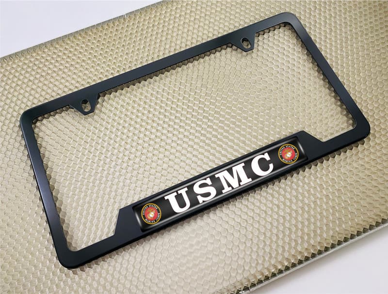 USMC - Stainless Steel Black 2-hole Car License Plate Frame